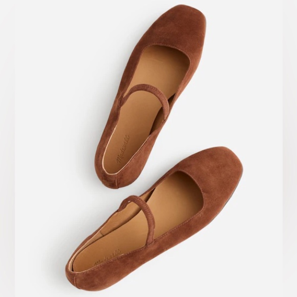 NWT Madewell Greta Flats in Suede Soft Mahogany Leather Tan